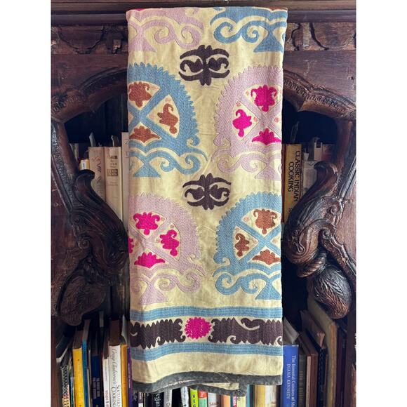 19th Century Silk on Cotton Uzbek Suzani Tapestry Throw - Picture 4 of 15